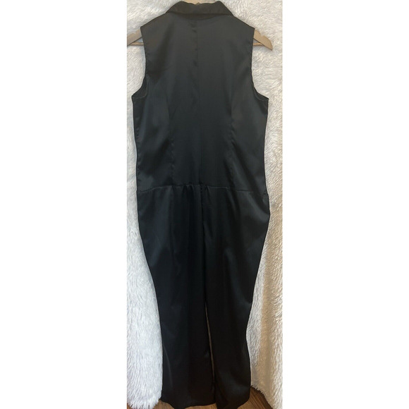 Vintage Y2K Black Satin Goth Jumpsuit Size XL Zip Club Rave Cyber Grunge Punk - Picture 8 of 12